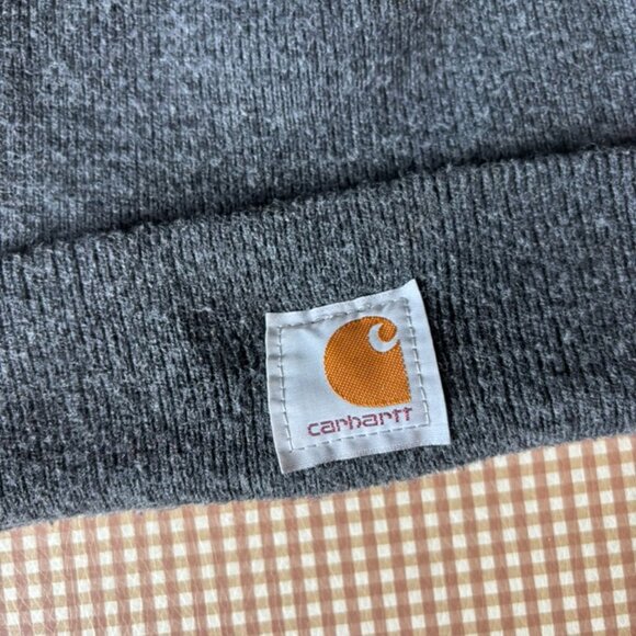 Vintage Carhartt Beanie Hat USA MADE One Size Gray Knit Cuffed Logo Y2K Gorp - Picture 5 of 9
